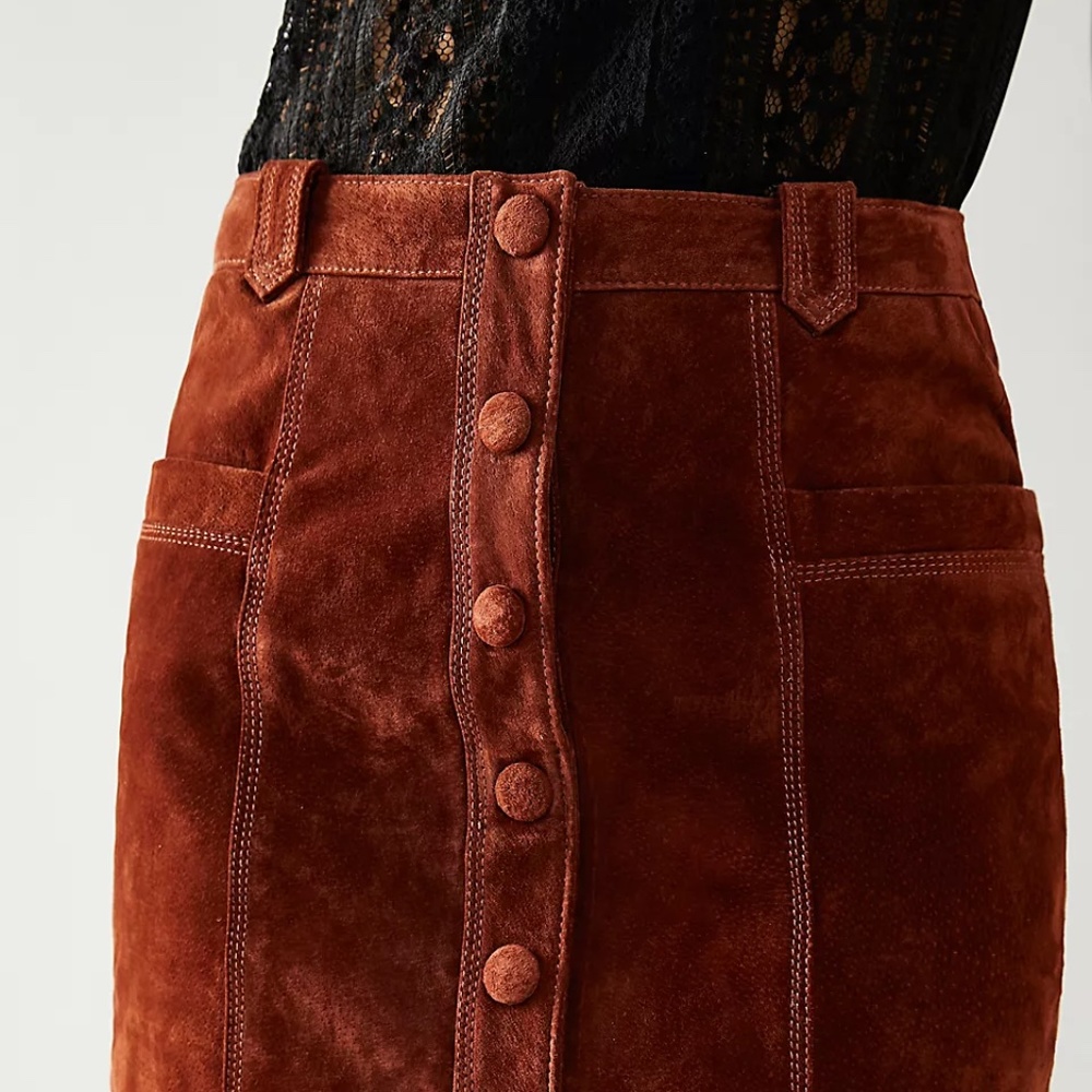 NWT Free People Blank NYC Sun Valley Skirt rust Sedona red - Picture 6 of 11